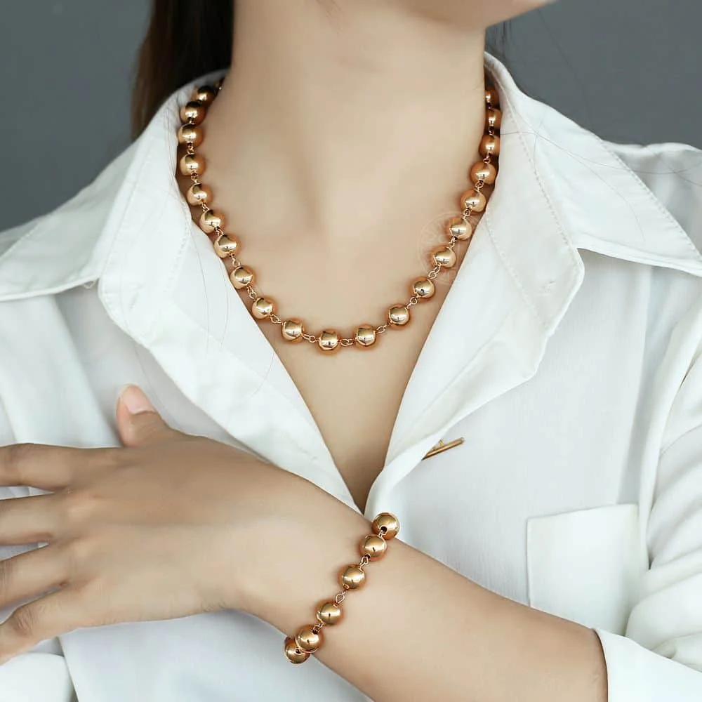 Jewelry Set Jewelry Set for Women 585 Rose Gold Color Bracelet Necklace Set Woman Link Chain Wedding Party Jewelry Valentine Gifts LCS15