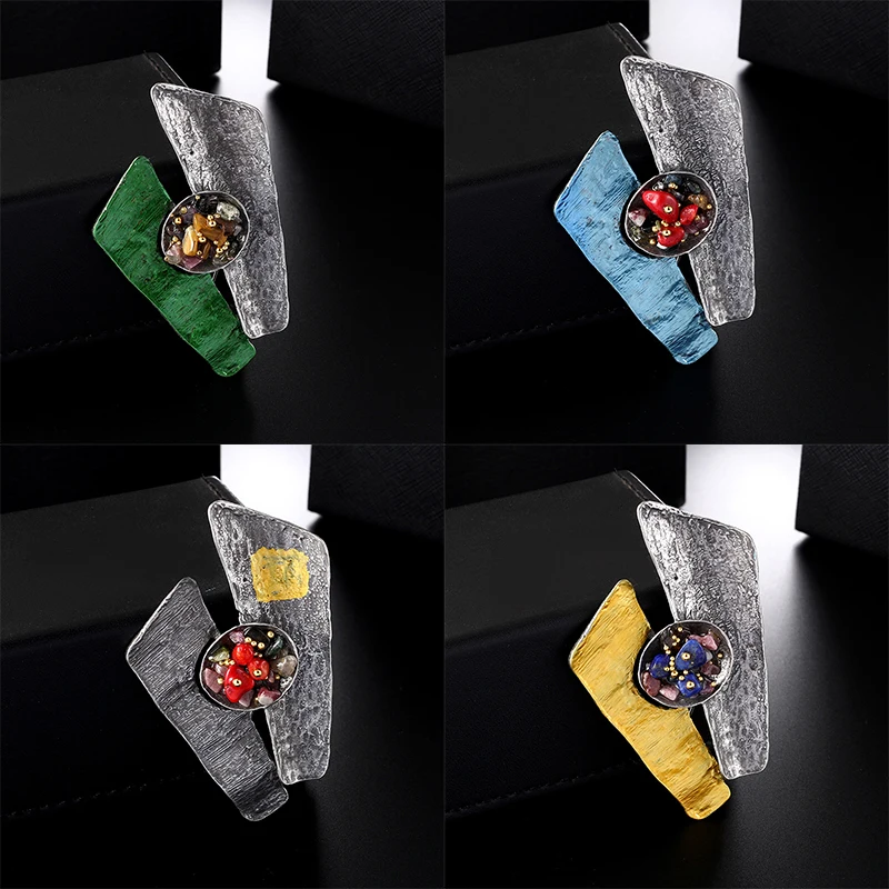 Vintage Multicolor Enamel Brooches For Women Fashion Geometric Stone Metal Brooch Broch Jewelry
