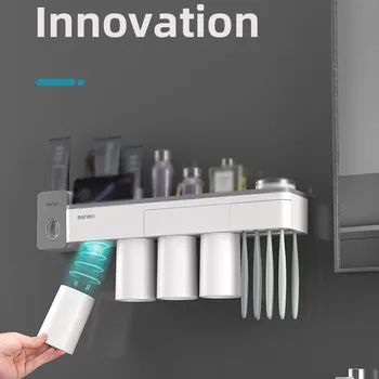 

2/3/4 Toothbrush Cups Holder Automatic Toothpaste Dispenser ABS Toothbrush Cups Set Toothbrush Holder Wall Bathroom Accessories