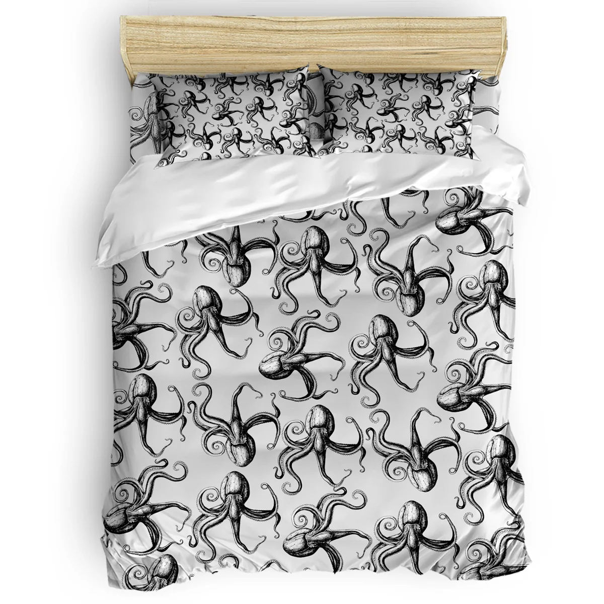 

Grey Octopus Vintage Duvet Cover Set View of Folkloric Serape 4 Piece Bedding Set