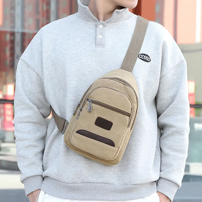 

New men's bag fashion sports men's canvas chest bag casual outdoor shoulder diagonal across men's small bag
