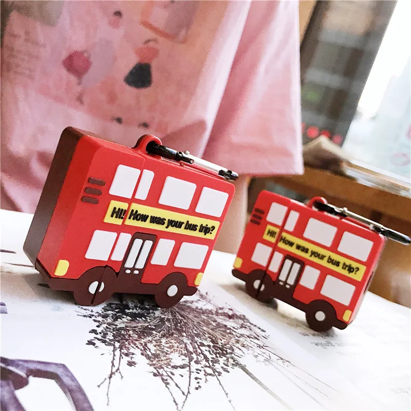 

For AirPod 2 Case 3D Double Decker Bus Cartoon Soft Silicone Wireless Earphone Cases For Apple Airpods Case Cute Cover Funda