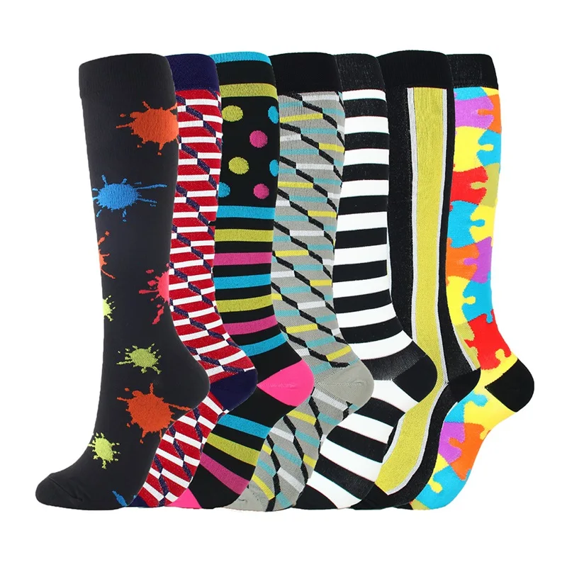 7 пар компрессионных носков для мужчин и женщин из нейлоновой пряжи для спорта на открытом воздухе, высокие длинные гольфы, носки для бега унисекс Y8 - Цвет: C