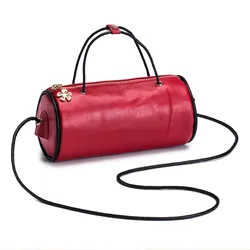 Top Layer Oil Waxed Leather Exquisite Office Lady Lipstick Bag Coins Earphone Cellphone Cow Skin Barrel-Shaped Cosmetic Barrels