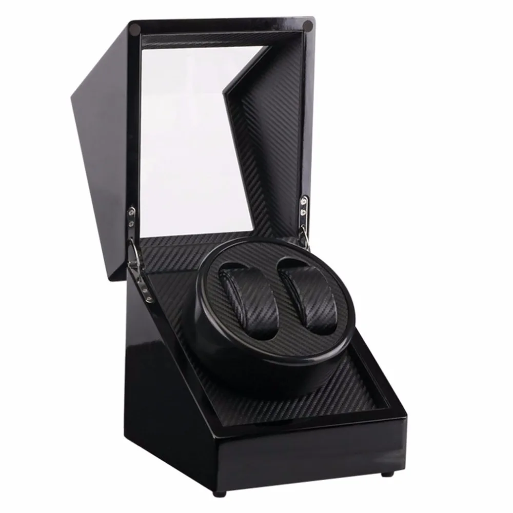 Складная перегородка пианино глянцевый черный углеродное волокно двойной валик для часов коробка тихий мотор коробка для хранения с окошком США штекер часы шейкер