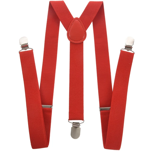 Lady Woman Adjustable Metal Clamp Elastic Suspenders Braces - Red