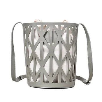 

2019 Summer Bucket Bag For Ladies Transparent Yellow Leather And Canvas Small Messenger Famous High Quality Fashion Luxury Brand