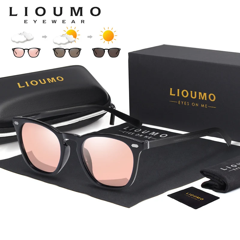 

LIOUMO Cat Eye Photochromic Women Sun Glasses Classic Retro Rivet Men Polarized Sunglasses 100% UV Protection Change Color Lens