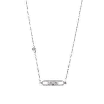 

New Fashion Real 925 Sterling Silver fixed Three Stone pendant Necklace For Women pave shiny CZ Charm Jewelry for wedding gift