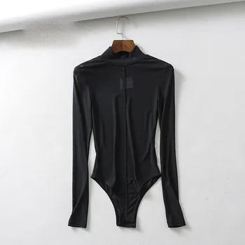 

Sexy Women Tight Transparent Bodysuits Club Outwear Long Sleeve Rompers Bodycon Turtleneck Party Jumpsuits