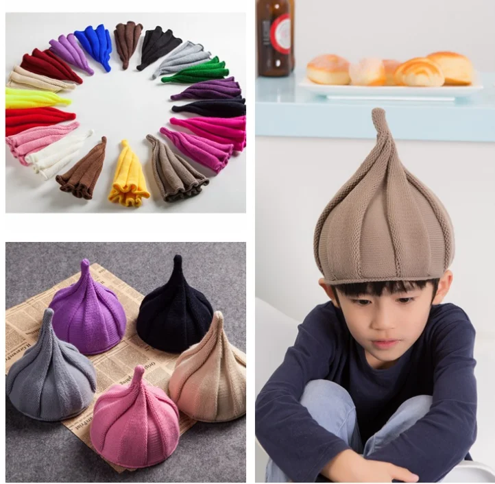 8 цветов модные детские шапки в Корейском стиле для маленьких девочек и мальчиков теплые остроконечные вязаные головные уборы детские вязаные шапки зимние повседневные Твердые крышки милые шапки