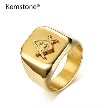 

Kemstone Classic Gold Color Titanium Stainless Steel Ring Men's Accessories Wholesale Stainless Steel G Masonic Ring