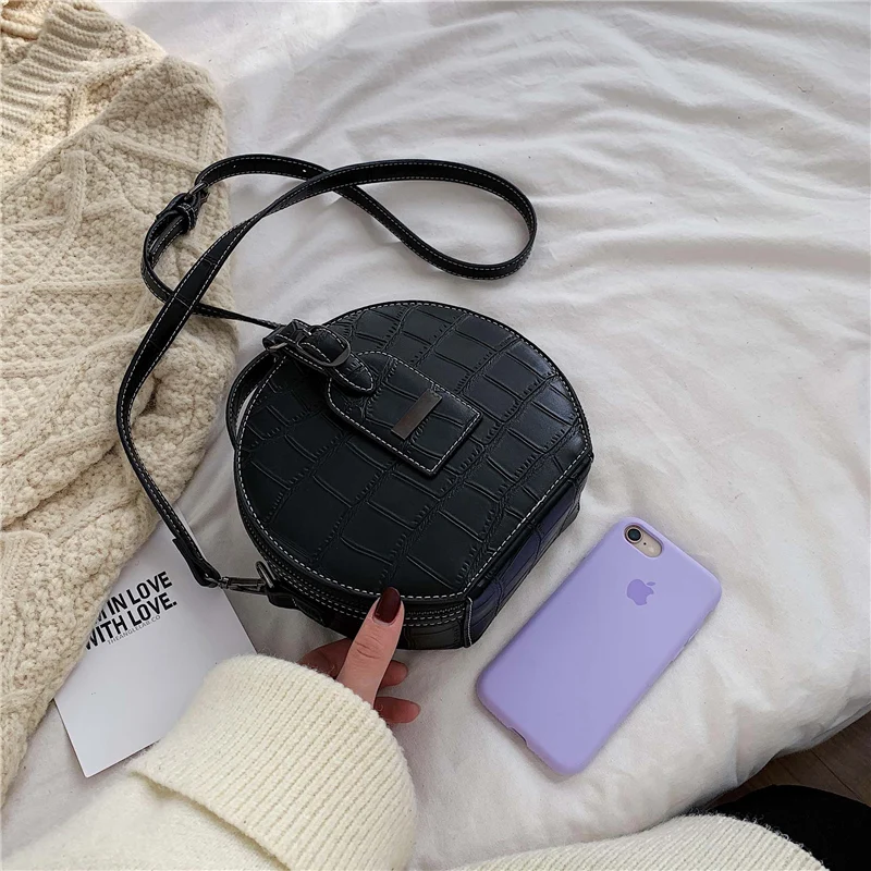 Модная маленькая круглая сумка зима новая сумка через плечо каменный узор маленькая сумочка на плечо на молнии сумка для мобильного телефона