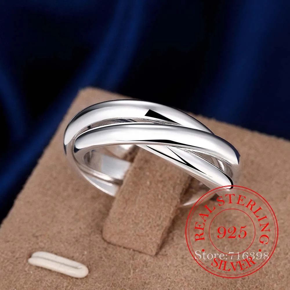 925 Sterling Silver Jewelry Three Circles Couple's Wedding Silver Rings Women Men