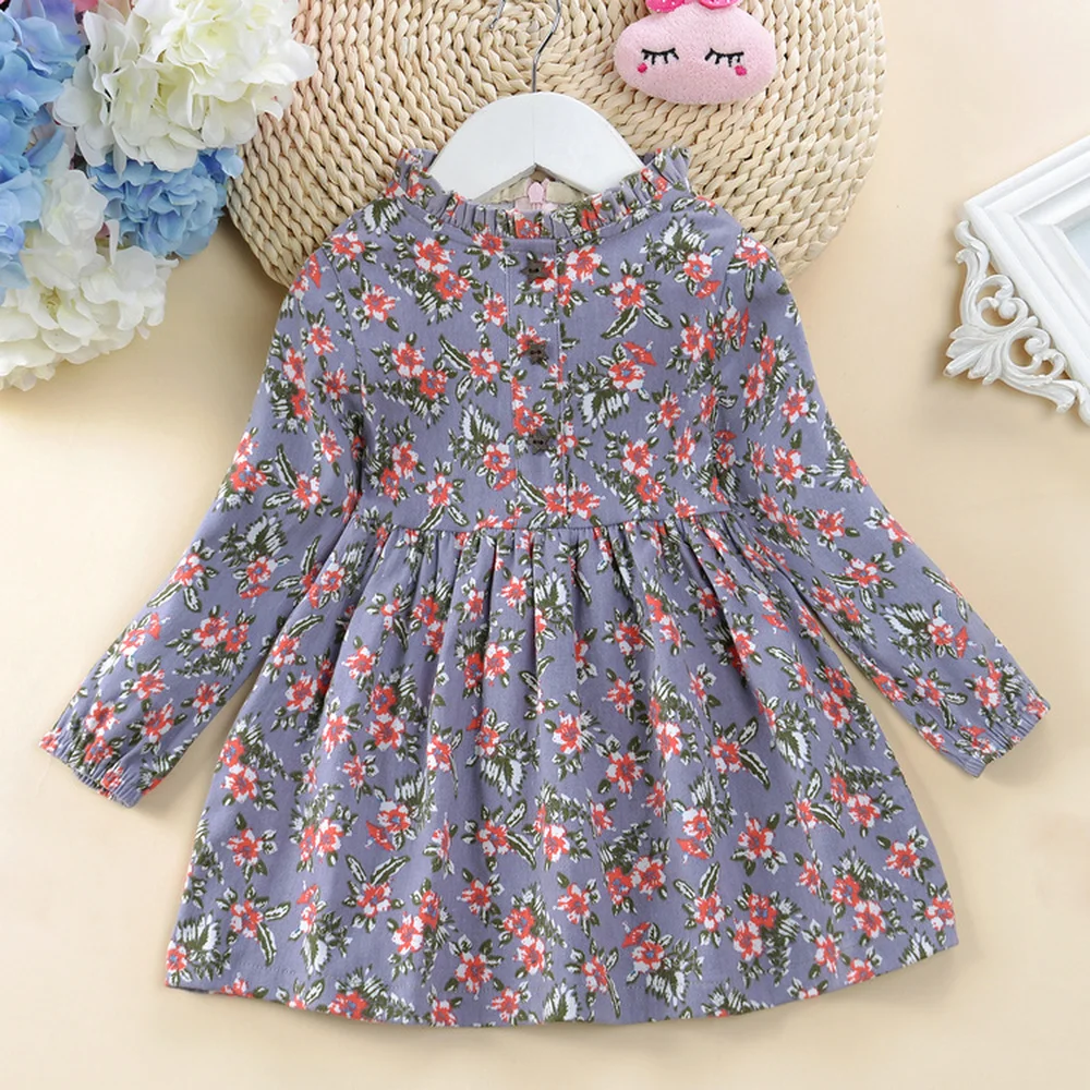 

3-10Y Children Fashion Baby Girl Clothes Fall of 2019 Autumn Kids Clothes Rose Printed Long Sleeve Girls Floral Dress