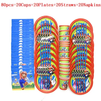 

50Pcs/80pcs Super Mario Bros Disposable Cup Plate Flexible Straws Print Baby Shower Kid Birthday Straws Napkin Decoration Supply