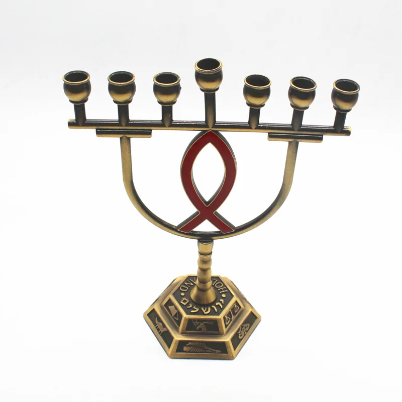 Menorah семиветочный металлический держатель 12 племен Jerusalem Judaica