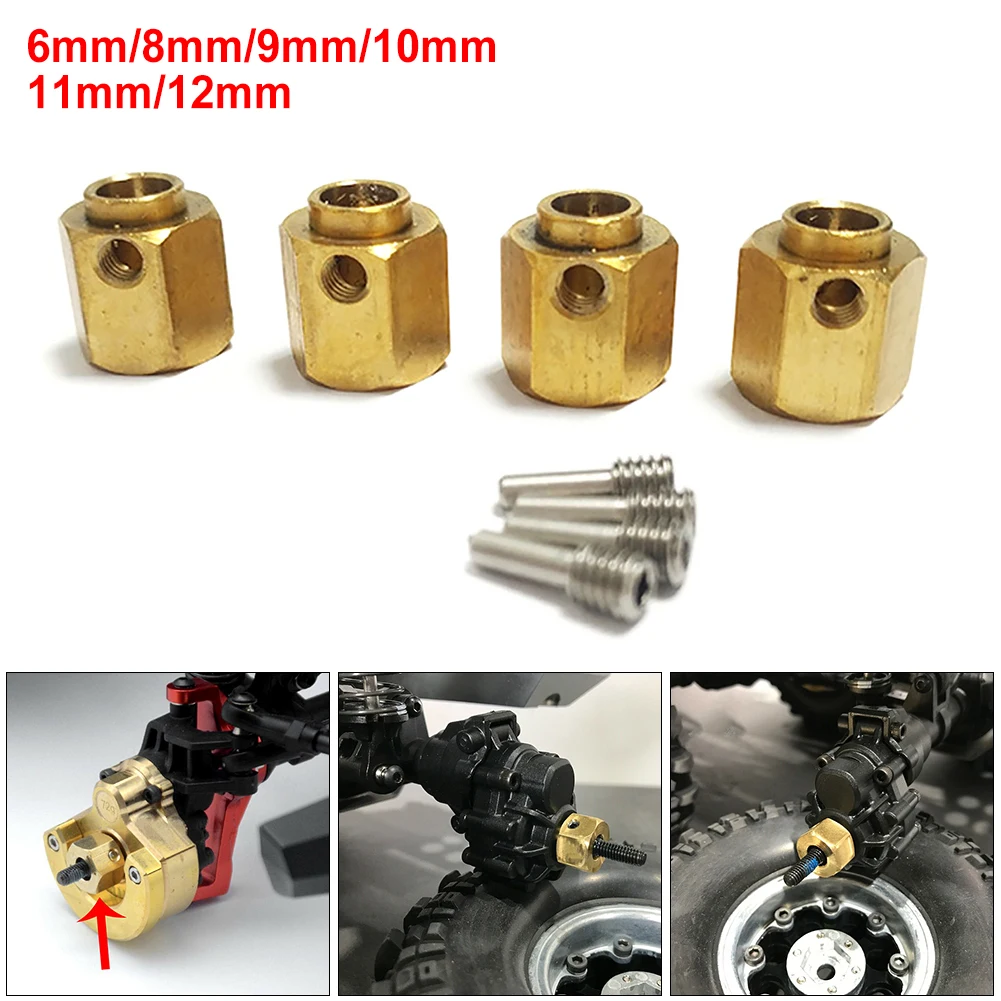 

4PCS Heavier Brass 6/9/11/12mm Hex Wheel Hubs Extended Adapter for Traxxas TRX-4 TRX4 1:10 RC Crawler Car Replacement Accessory