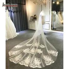 Красивая Длинная свадебная фата с кружевными цветами свадебная вуаль с расческой