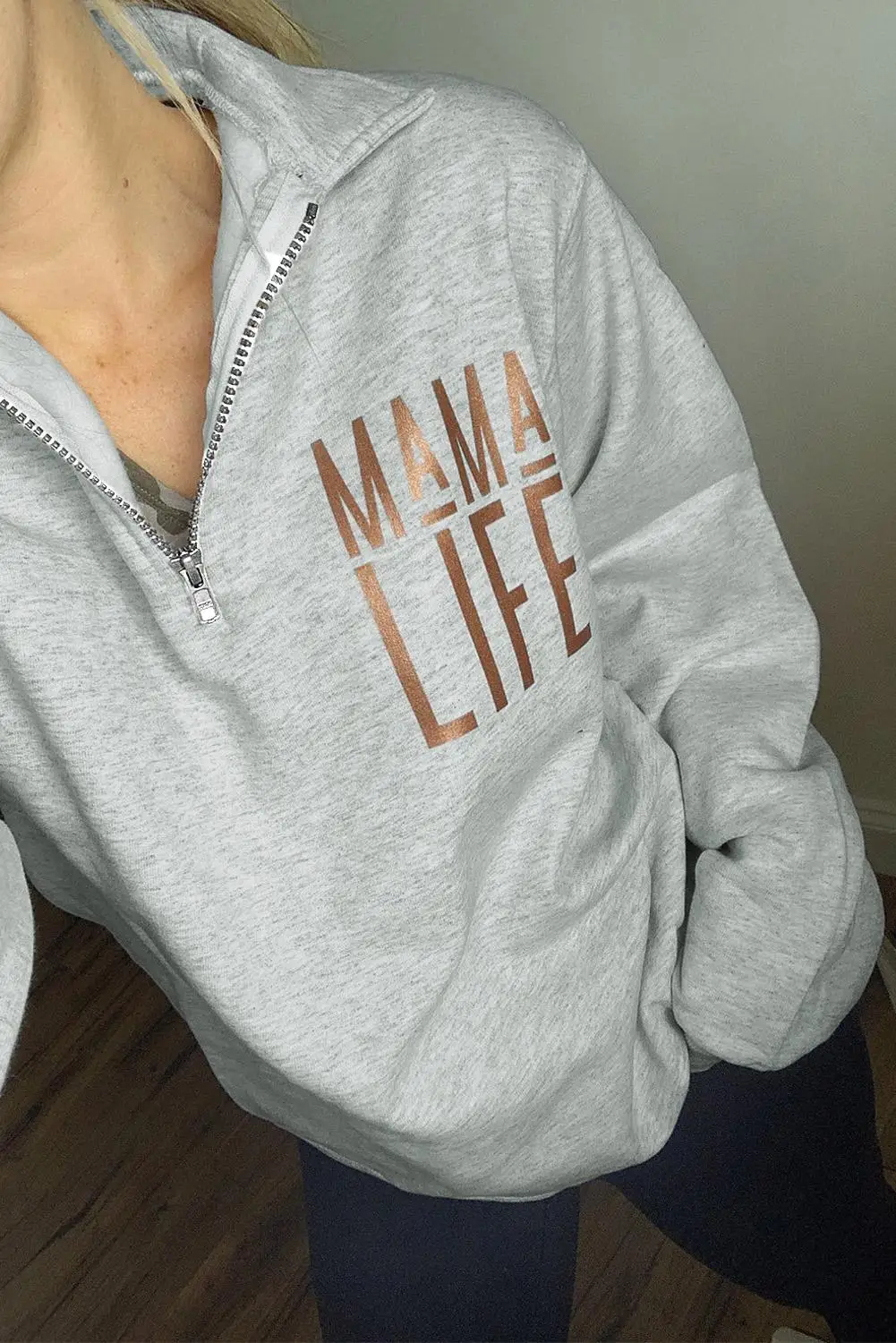 Black/White/Gray Mama Life Letters Print Zipper Sweatshirt 2020 Women Autumn Winter Turn-Down Neck Pullover Casual Sweatshirt