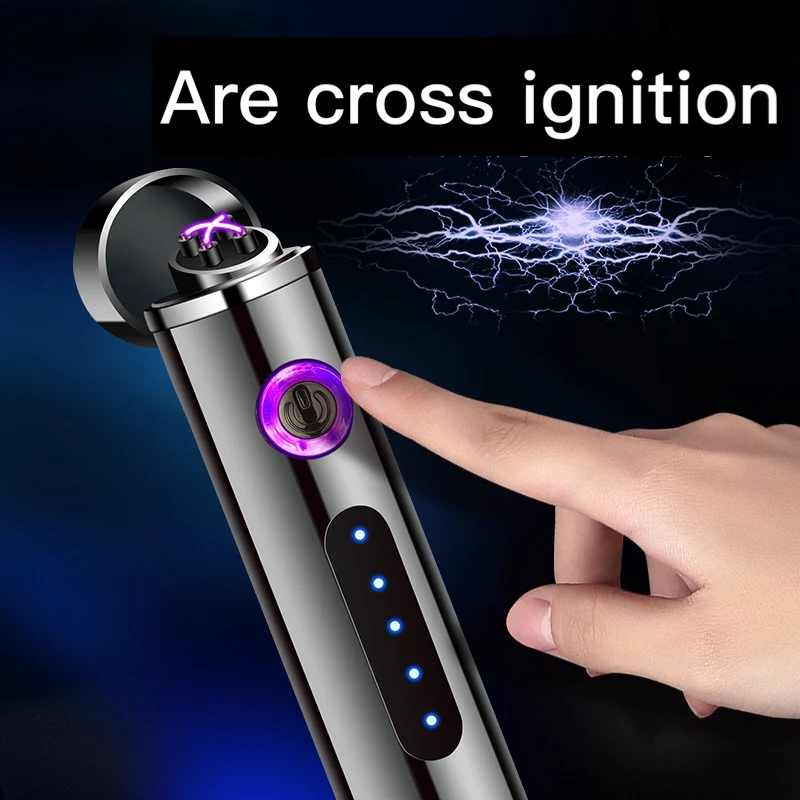 

Windproof Dual Arc Lighter Plasma Flameless Rechargeable Electric Lighter for Cigarette Candle with LED Power Display
