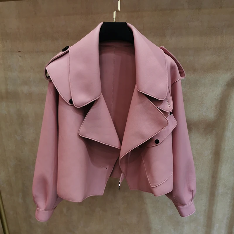 Новая женская модная куртка из натуральной овечьей кожи YH235 - Цвет: Розовый