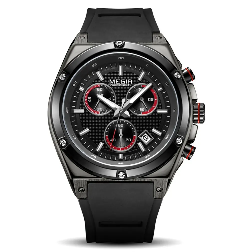 Men's Chronograph Analog Quartz Watch with Date, Luminous Hands, Waterproof Silicone Rubber Strap Wristswatch for Man - Цвет: 1
