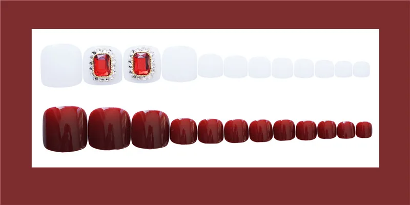 Wine Ruby Jump Nails Square Head Short Paragraph Manicure Accessorie Summer Bride's Fake Toenail Patch Nail Art