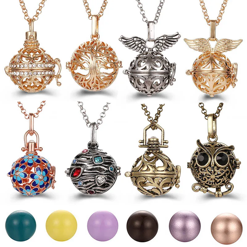 

Mexico Style Tree Of Life Angel Necklace 16MM Music Ball Vintage Pregnancy Necklace Aroma Essential Oil Diffuser Locket Pendant