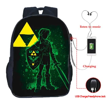 

The Legend of Zelda Multifunction Backpacks USB Charging Headphone Jack Laptop Backpack Teenagers Boys Girls School Travel Bags