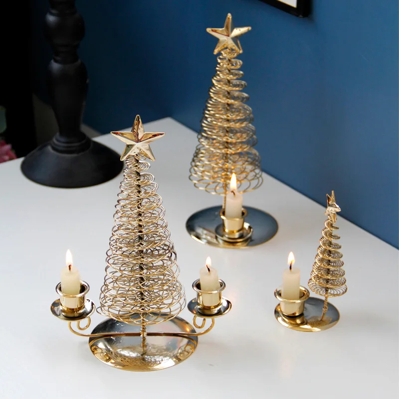 1pcs Metal Christmas Tree Candle Holder Candlestick Ornaments Tabletop ...