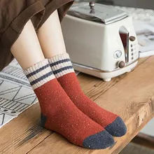 Толстые махровые шерстяные носки женские для осени и зимы с полосатыми точечными пряжами теплые рождественские носки