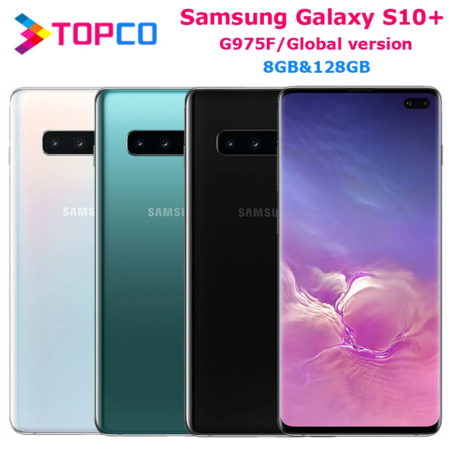 Samsung Galaxy S10 + S10 PLUS G975F Global Version ปลดล็อกโทรศัพท์มือถือ OCTA Core 6.4 "16MP & Dual 12MP 8GB และ 128GB ROM NFC
