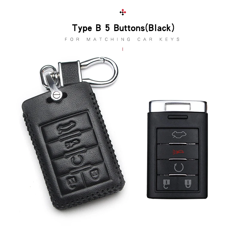 Genuine Leather Car Key Case Ring For Cadillac Escalade SRX XT4 XT5 XT6 ATS CTS CT6 4/5 Button Remote Key Cover Holder Keychains - Название цвета: Black 5 For cadillac