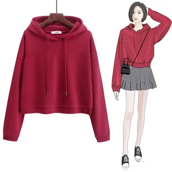 

Oulylan Women Hoodies Women Sweatshirt Ladies Crop Top Short Long Sleeve Pullovers Girls Sexy Casual Hooded Sweatshirt Harajuku