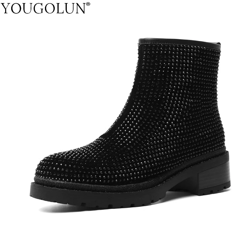 

High Quality Cow Suede Women Short Boot Autumn Winter Low Heels Shoes F010 Fashion Ladies Zipper Black Round Toe Ankle Boots