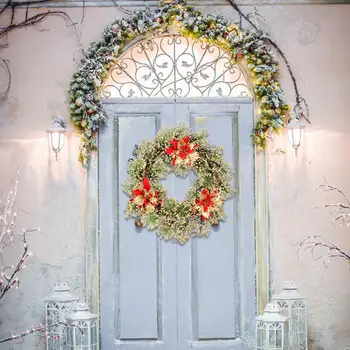 

Artificial Wreath Wall-mounted Elegant Door Hanging Garland RedGold Christmas Flower Pine Needle Wreath For Indoor Outdoor Decor
