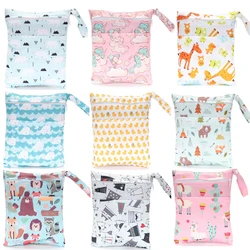 Sacs à couches pour bébé 25*20cm imprimé de dessin animé TPU imperméable à Double fermeture éclair sacs à couches humides doublure de seau linge pour couches en tissu 