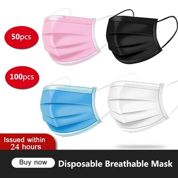 

50/100pcs Disposable Face Mask Adult Mondkapjes Anti-dust Mouth Caps 3 Layer Non-woven Anti-pollution Breathable Protection