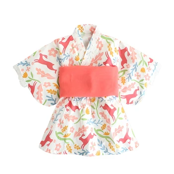 

Japanese Style Baby Kimono Clothes Newborn Rompers National Tradition Rompers Cherry Blossoms Bebe Girls Climb Clothes