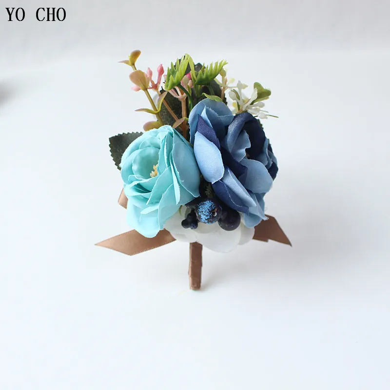 Йо Чо искусственный цветок для свадьбы жениха бутоньерка Buttonhole белый синий шелк цветы браслет из цветов подружки невесты Свадьба булавка