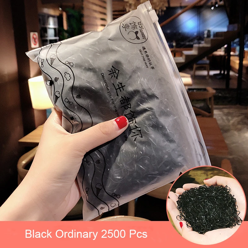 Black small 2500 2500 шт./упак. для девочек цветные маленькие одноразовые резиновые резинки с завязками для тканью; прическа хвостик; ; резинка для волос, обтянутая тканью; ювелирные изделия Аксессуары для волос - Цвет: Black small 2500
