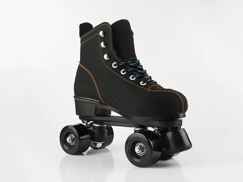 Дети унисекс двойной линии ПУ кожа Крытый Quad параллельная обувь для скейтборда сапоги 4 PU колеса черные с тормозом дышащие - Цвет: EUR32