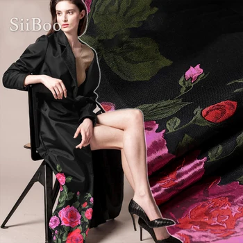 

American style black with floral positioning jacquard brocade fabric for dress coat dobby tissue cloth tela FREE SHIP SP3890