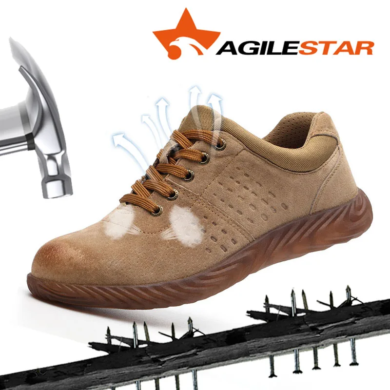 

Work Boots Safety indestructible Shoes Steel Toe Soft Non Slip Suede Leather Breathable Anti Smashing Prevent Piercing Footwear