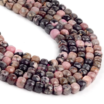 

5mm Natural Faceted Black Lace Rhodonite Stone Beads For Jewelry Making Square Loose Spacer Beads DIY Bracelet Accessories 15"