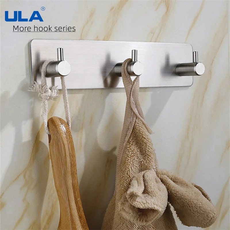 ULA Stainless Steel Black Wall Hooks 3M Sticker Adhesive Door