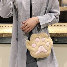 Плюшевая молния мультфильм Милая кошачья лапа женские сумки Наплечные сумка-мессенджер с цепочкой студенческие телефонные сумки сумка женская через плечо 20