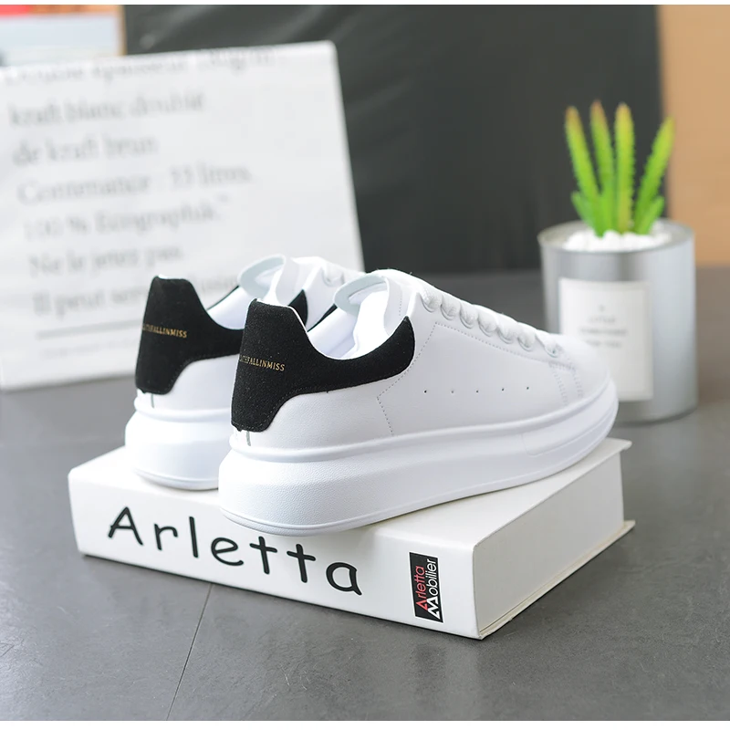 New Designer Wedges White Shoes Female Platform Sneakers Men Tenis Feminino Casual Female Man Shoes Leather Shoes - Цвет: Черный