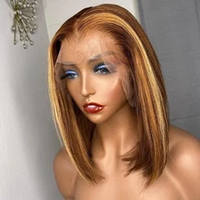 Perruque Lace Front Wig naturelle lisse à reflets Hd, 8 10 12 14 16 pouces, 13x4, 4x4
